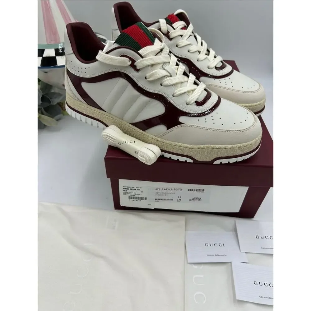 Men's Gucci re-web sneakers in white leather and patent trim sz 11 fits 11.5 US